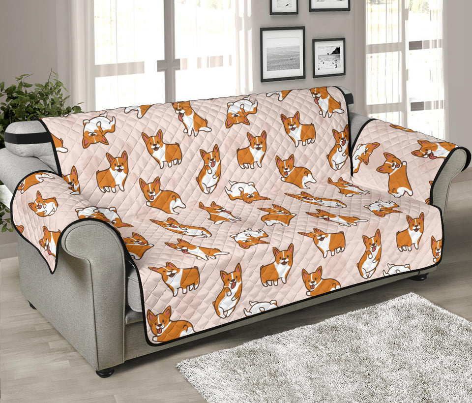 Cute Corgis Pattern pink background Sofa Cover Protector