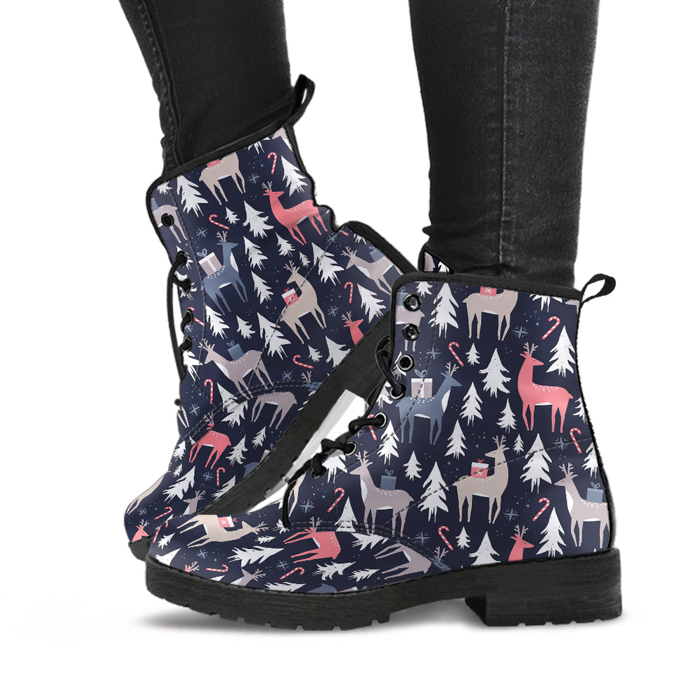 Deers Winter Christmas Pattern Leather Boots