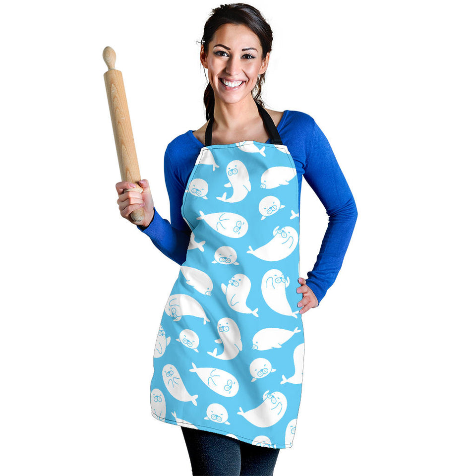 Cute White Sea Lion Seals Pattern Adjustable Apron