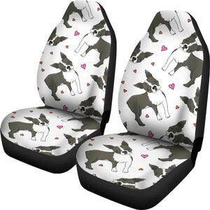 Boston Terrier Dog Hearts Vector Pattern Universal Fit Car Seat Covers