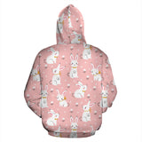 Cute White Rabbit Flower Pink Background Zip Up Hoodie