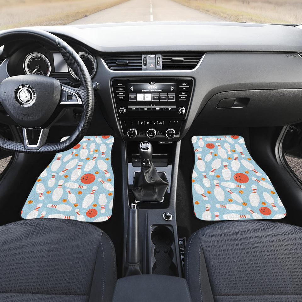 Bowling Ball Bowling Pins Blue Blackground Front And Back Car Mats