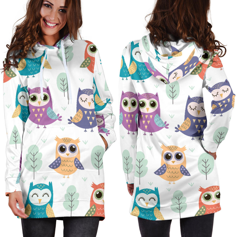 Cute Owl Pattern Women'S Hoodie Dress