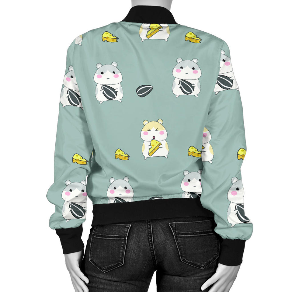 Cute Hamster Cheese Pattern Women'S Bomber Jacket