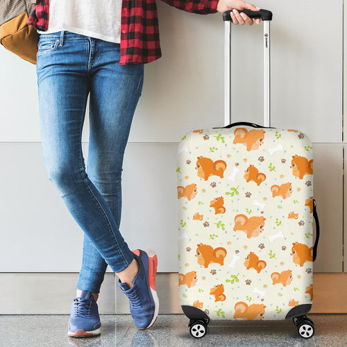 Cute Brown Pomeranian Paw Leave Bone Pattern Cabin Suitcases Luggages