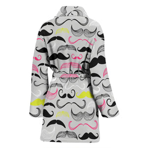 Mustache Beard Pattern Print Design 02 Women's Bathrobe