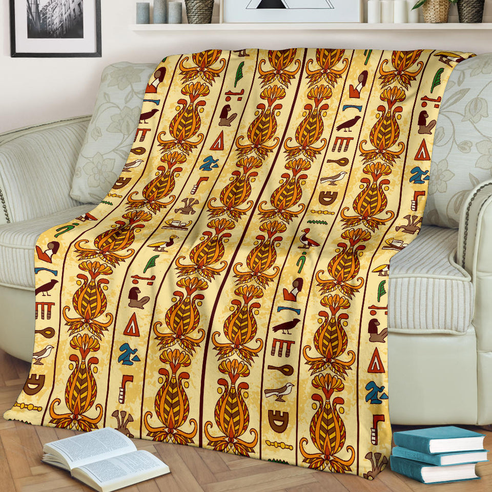 Egypt Hieroglyphics Pattern Print Design 04 Premium Blanket