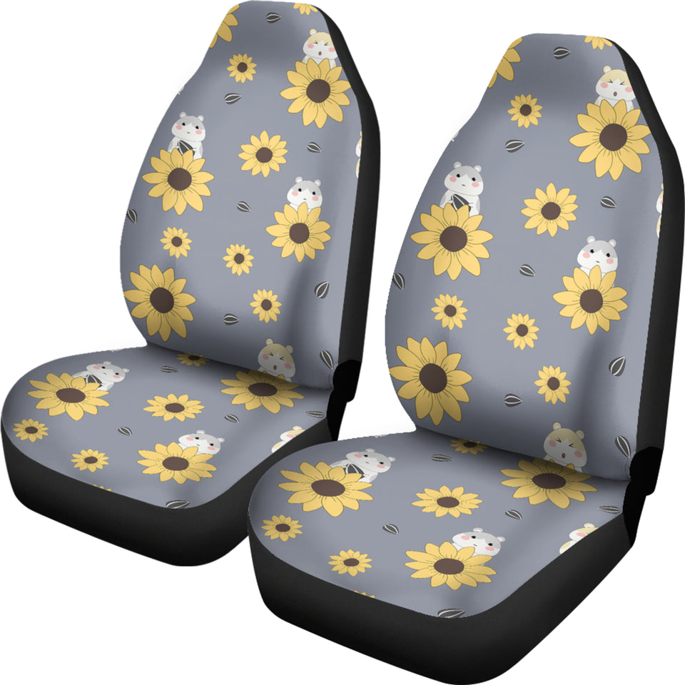 Cute Hamster Sunflower Pattern Background Universal Fit Car Seat Covers