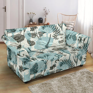 Dragonfly Butterfly Plants Insect Flower Vintage Style Pattern Loveseat Couch Slipcover