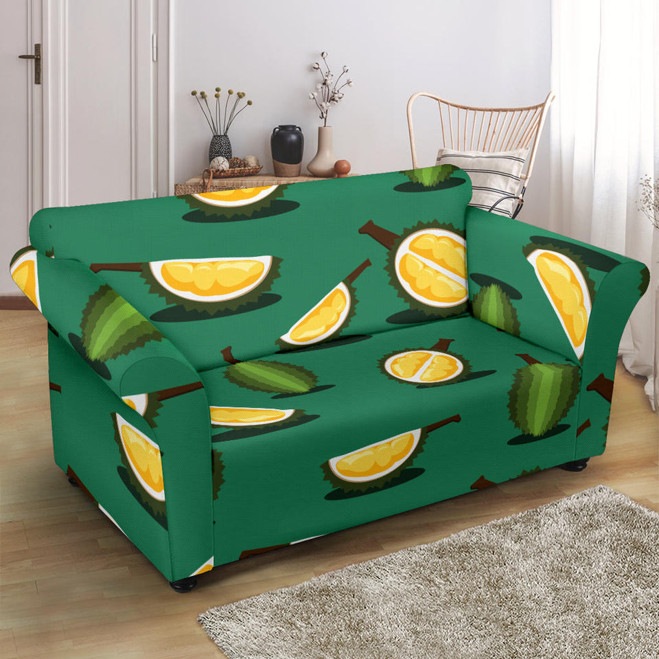 Durian Pattern Green Background Loveseat Couch Slipcover