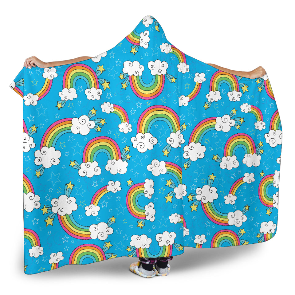 Rainbows Sky Clouds Pattern Hooded Blanket