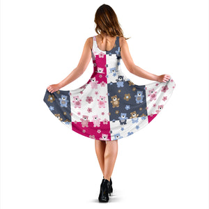 Teddy Bear Pattern Print Design 03 Sleeveless Midi Dress