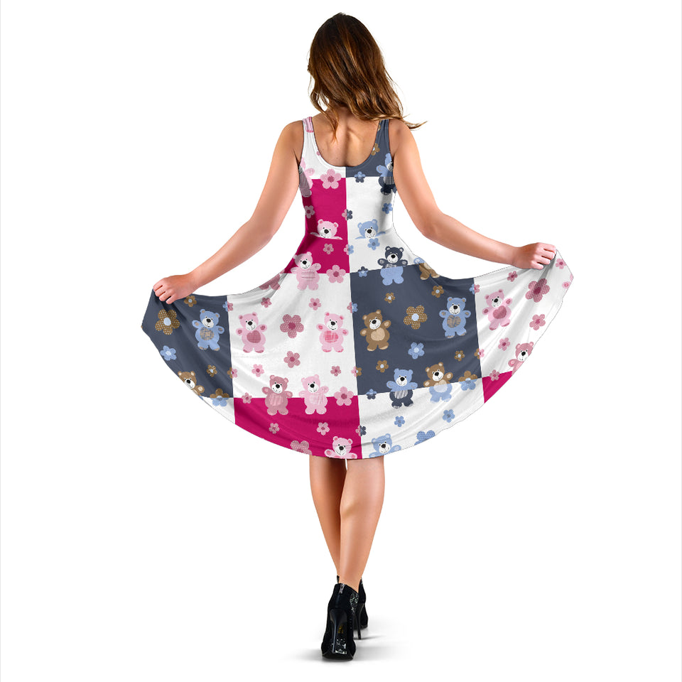 Teddy Bear Pattern Print Design 03 Sleeveless Midi Dress