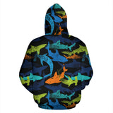 Colorful Shark Zip Up Hoodie