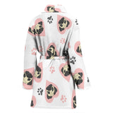 Cute Pugs Pink Heart Paw Pattern Women'S Bathrobe