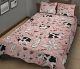 Cows milk product pink background Quilt Bed Set