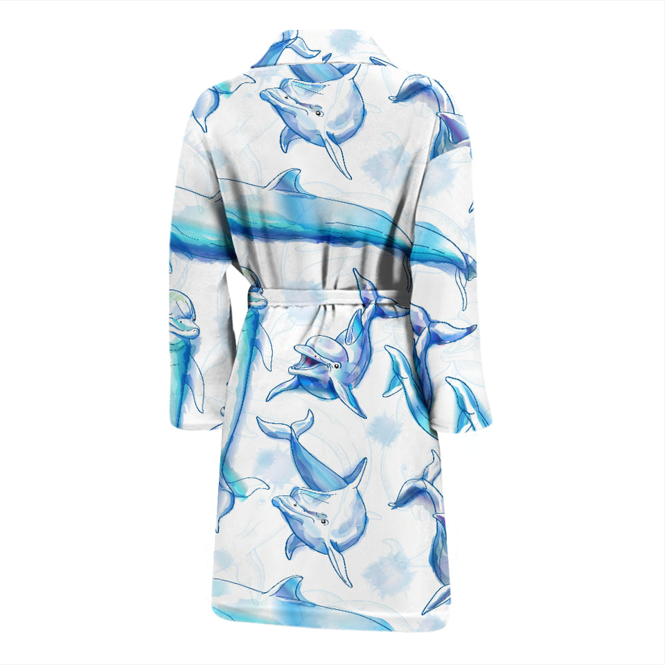 Watercolor Dolphin Pattern Men'S Bathrobe