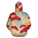 Red Bonsai Gray Sun Japanese Pattern Zip Up Hoodie