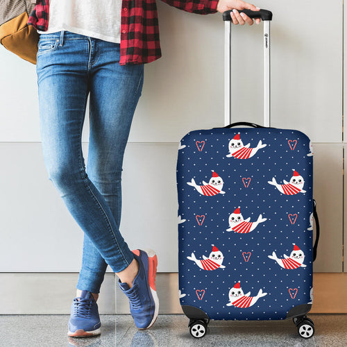 Cute Sea Lion Seal Christmas Hat Candy Cane Heart Pattern Cabin Suitcases Luggages