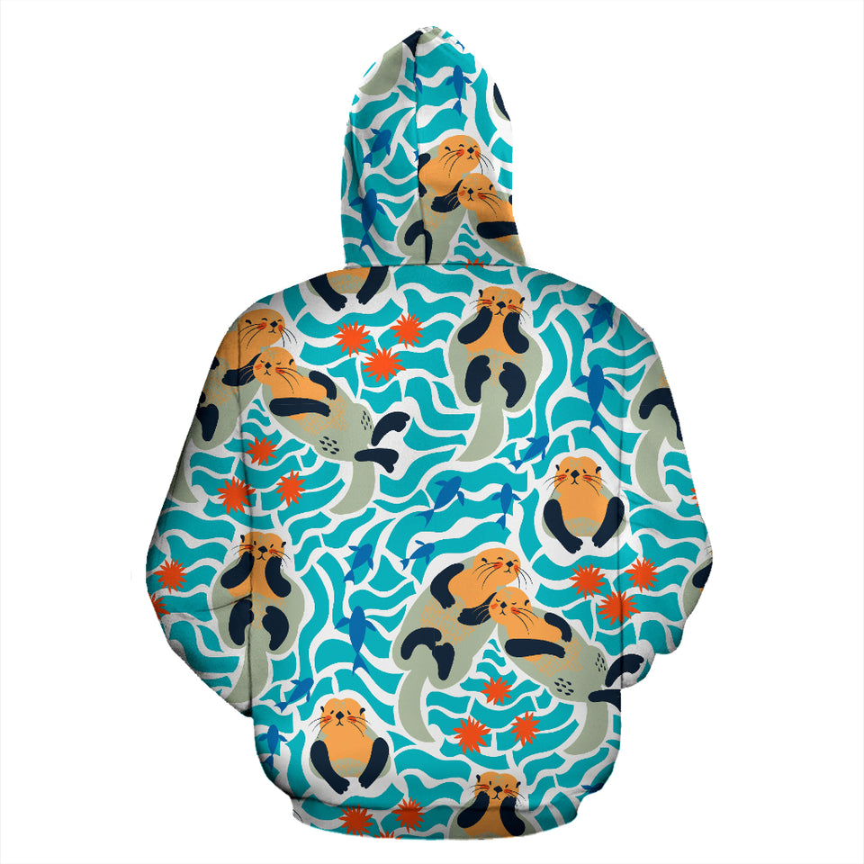 Cute Sea Otters Fishe Sea Urchin Pattern Zip Up Hoodie