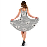 Cute Koala Leaves Pattern Sleeveless Midi Dress