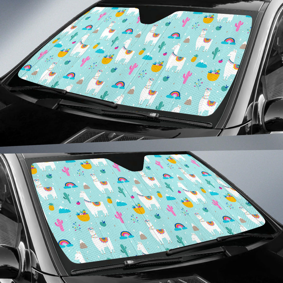 Llama Alpaca Cactus Leaves Pattern Car Sun Shade