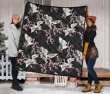 Japanese Crane Pink Sakura Pattern Premium Quilt