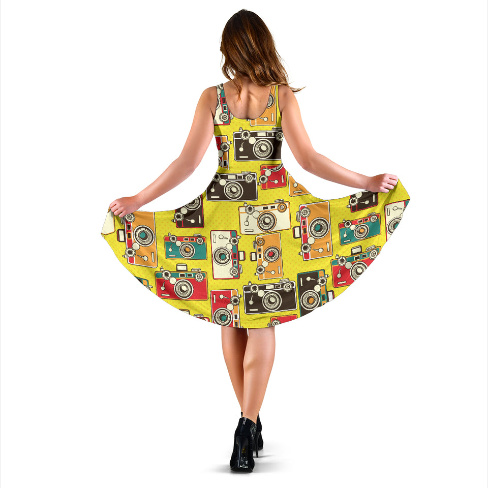 Camera Pattern Print Design 02 Sleeveless Midi Dress