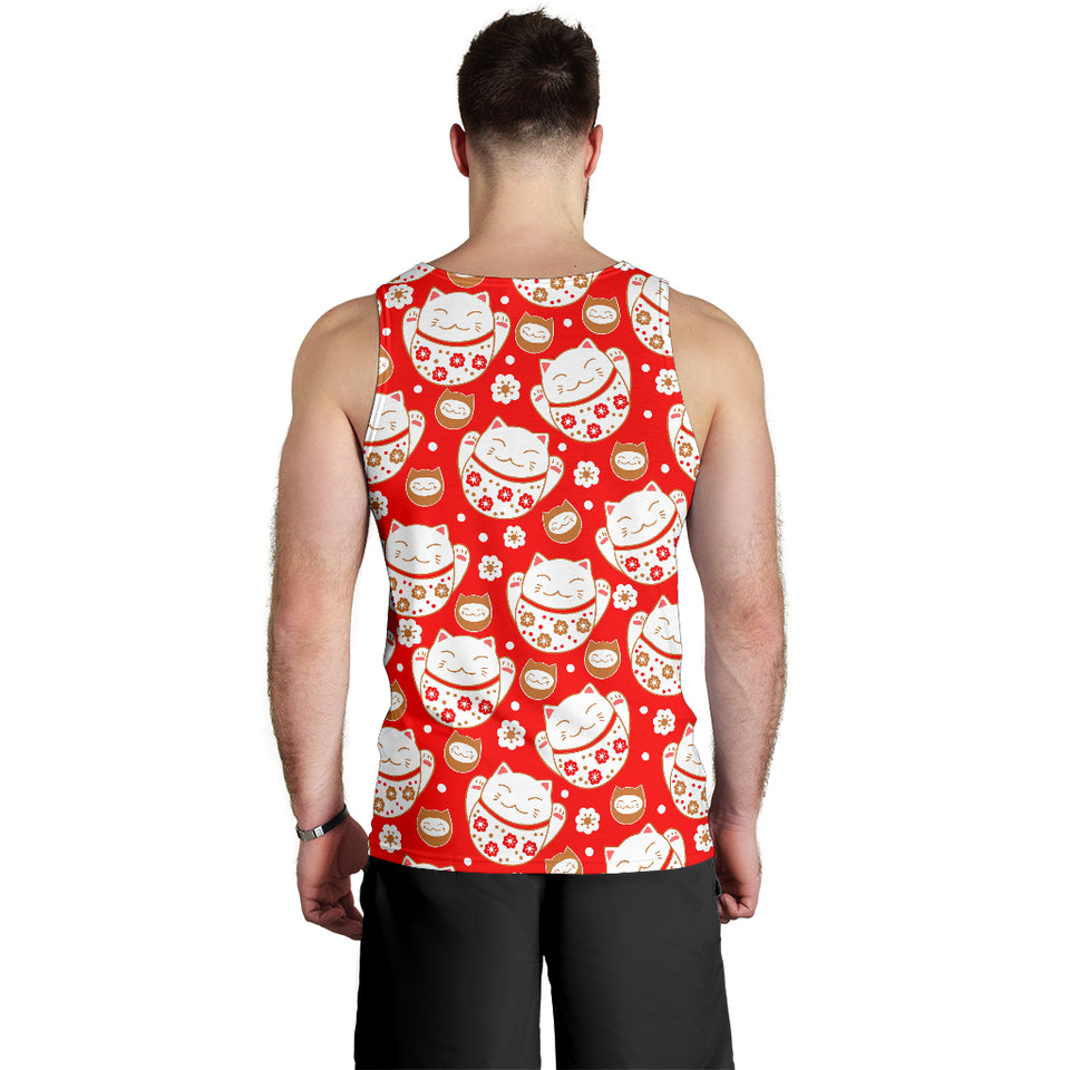 Cute Maneki Neko Lucky Cat red background Men Tank Top