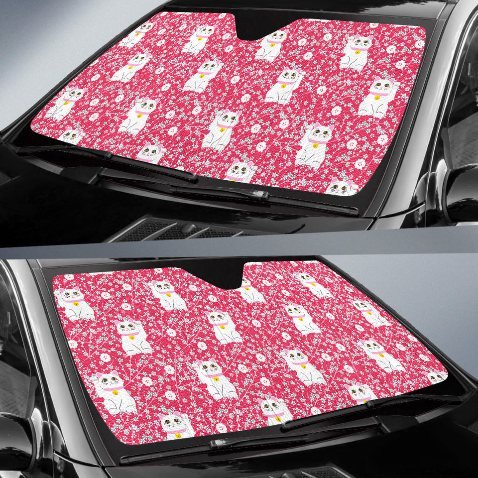 Maneki Neko Cat Sakura Pink Background Car Sun Shade