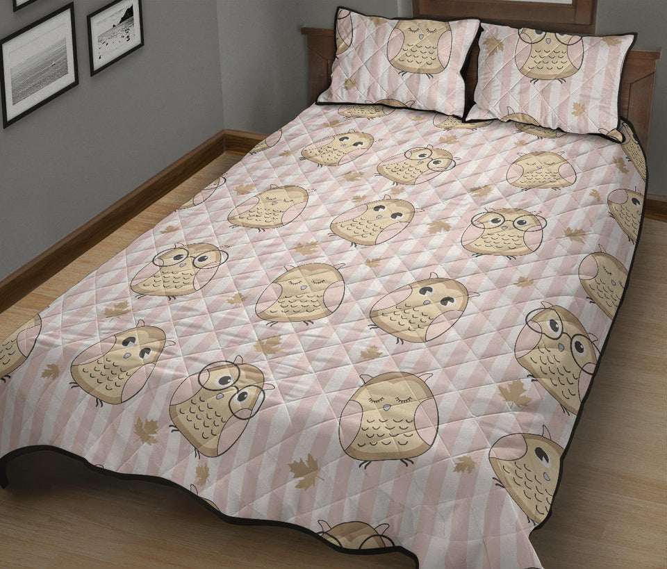 cute owl leaf Quilt Bed Set