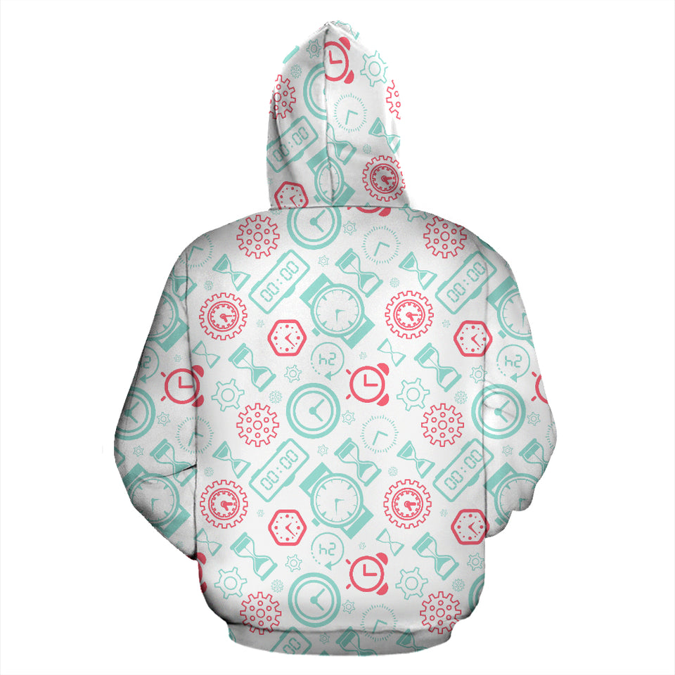 Clock Time Pattern Blackground Zip Up Hoodie