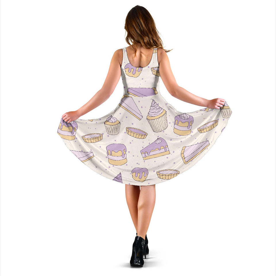 Cakes Pies Tarts Muffins And Eclairs Purple Blueberry Topping Pattern Sleeveless Midi Dress