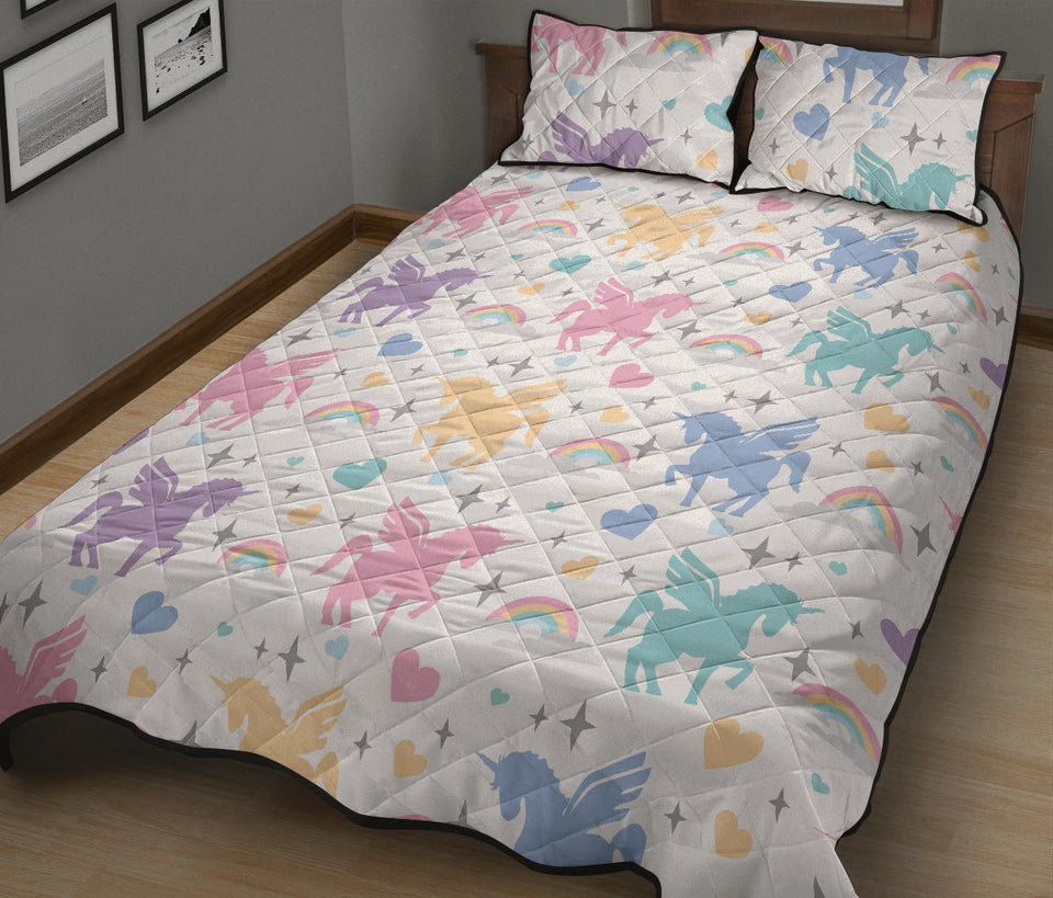 colorful unicorn rainbow heart pattern Quilt Bed Set