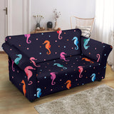 Watercolor Colorful Seahorse Pattern Loveseat Couch Slipcover