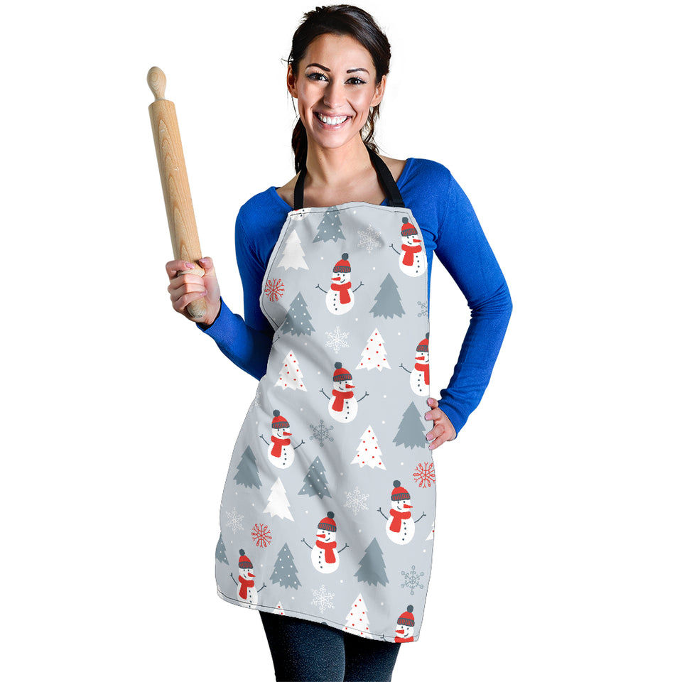 Snowman Christmas  Tree Snow Gray Background Adjustable Apron
