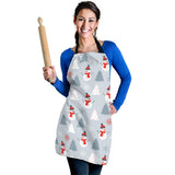 Snowman Christmas  Tree Snow Gray Background Adjustable Apron