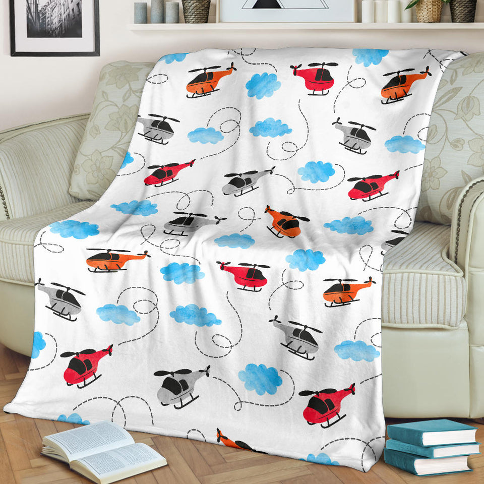 Watercolor Helicopter Cloud Pattern Premium Blanket