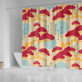 Red Bonsai Gray Sun Japanese Pattern Shower Curtain Fulfilled In US