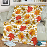 Maple Leaf Oak Leaf Acorns Beige Striped Background Premium Blanket