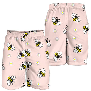 Cute Bee Flower Pattern Pink Background Men Shorts
