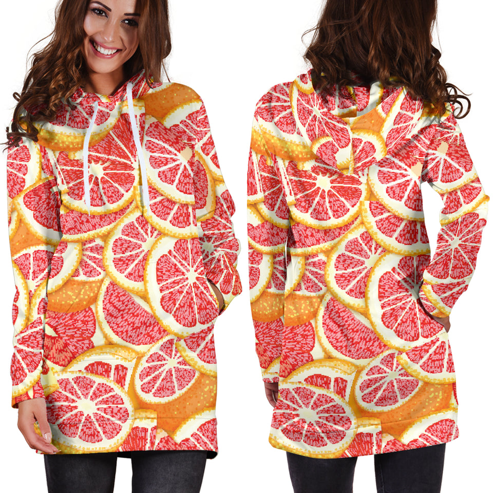 Tropical Grapefruit Pattern Women'S Hoodie Dress