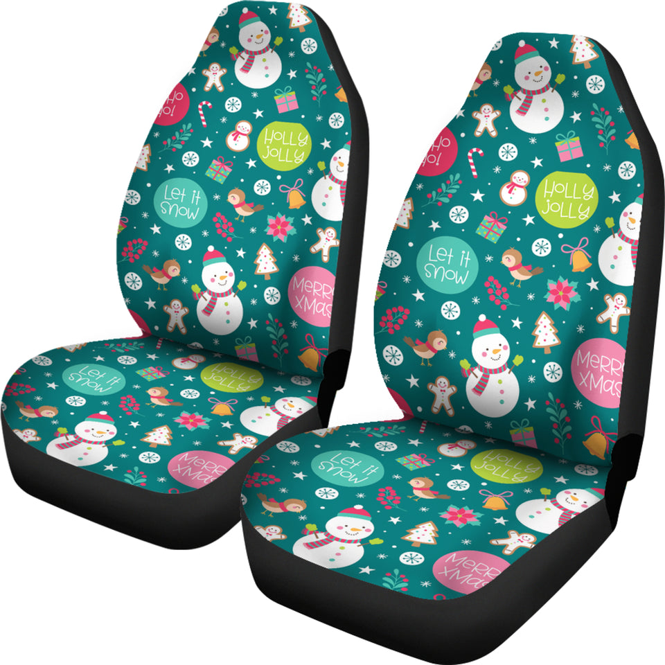 Snowman Bird Decorative Elements Christmas Pattern  Universal Fit Car Seat Covers