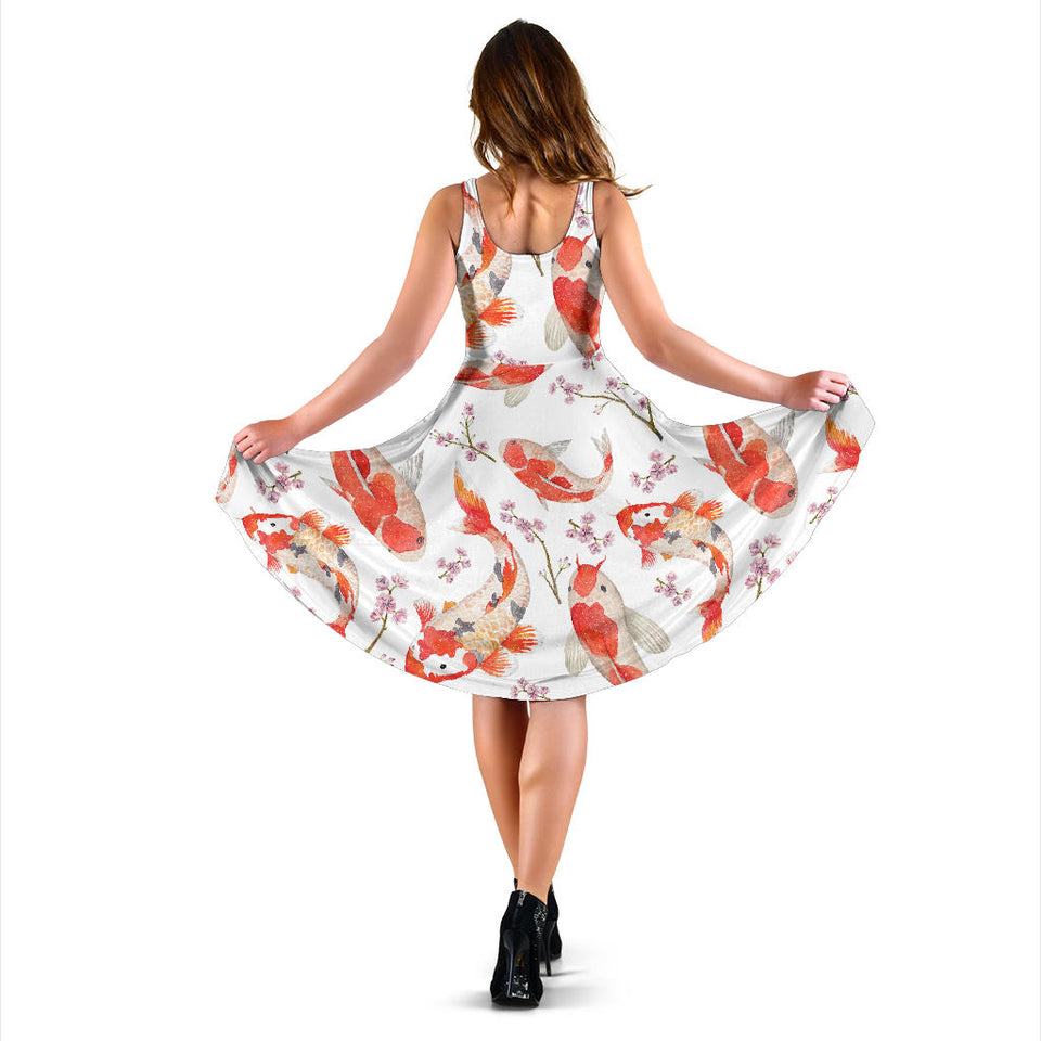 Watercolor Koi Fish Carp Fish Pattern Sleeveless Midi Dress