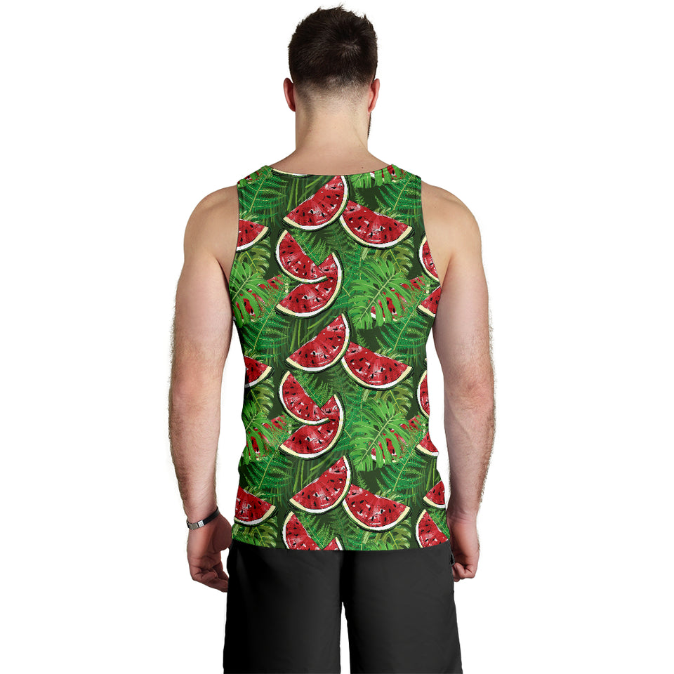 Watermelons tropical palm leaves pattern background Men Tank Top