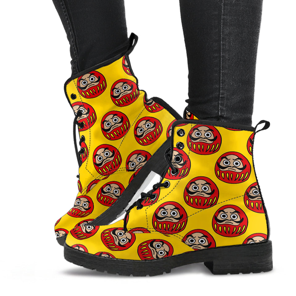 Daruma Japanese Wooden Doll Yellow Background Leather Boots