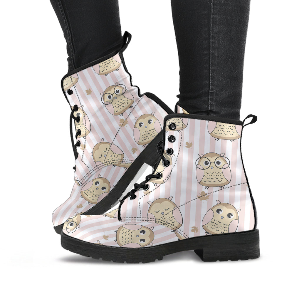 Cute Owl Leaf Leather Boots