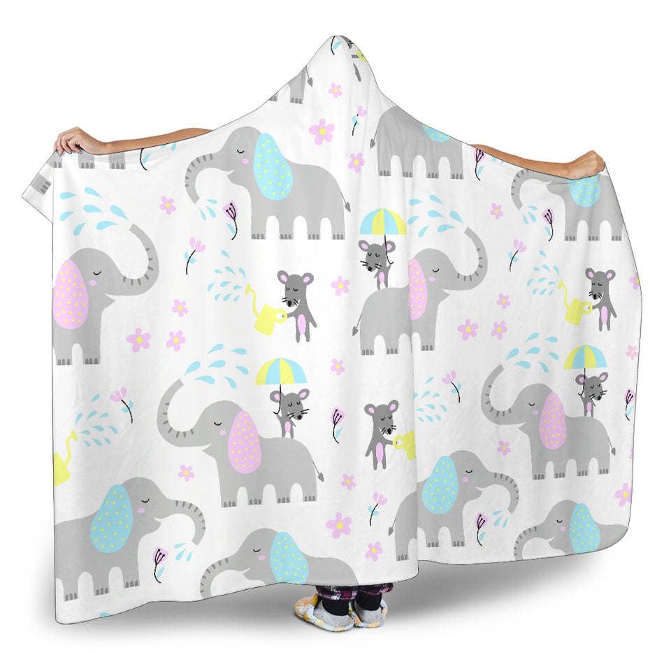Cute Elephant Mouse Pattern Hooded Blanket