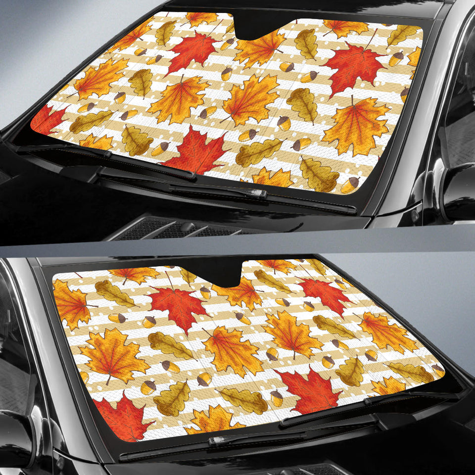 Maple Leaf Oak Leaf Acorns Beige Striped Background Car Sun Shade