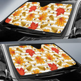 Maple Leaf Oak Leaf Acorns Beige Striped Background Car Sun Shade